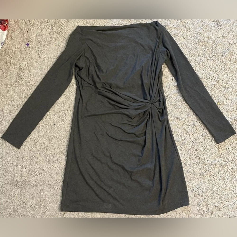 GENDER BIAS gray long sleeve stretchy off shoulder knee length knot dress medium